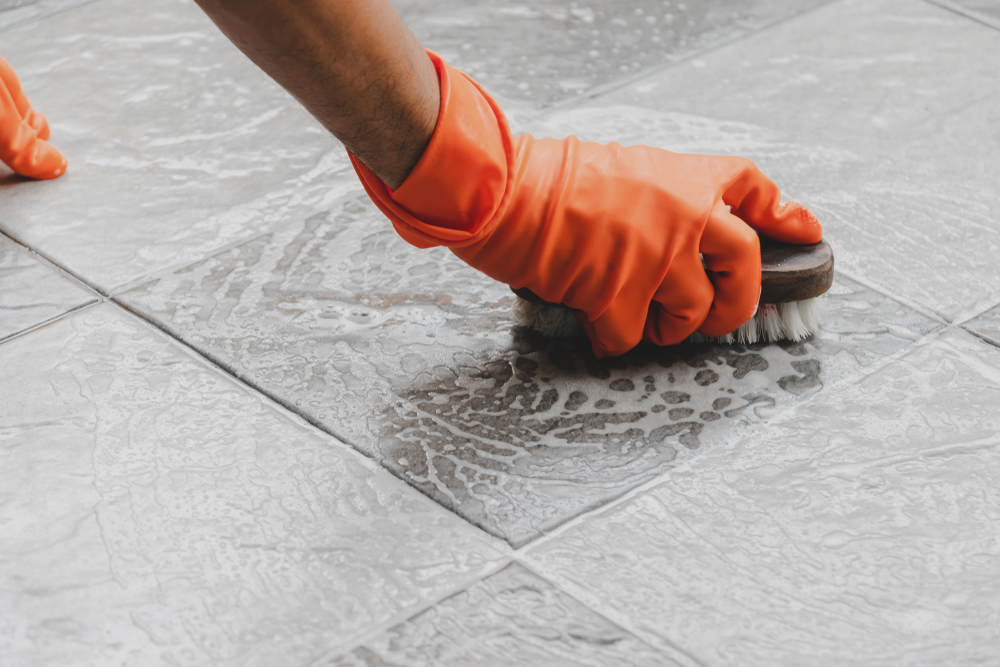 hand washing concrete floor