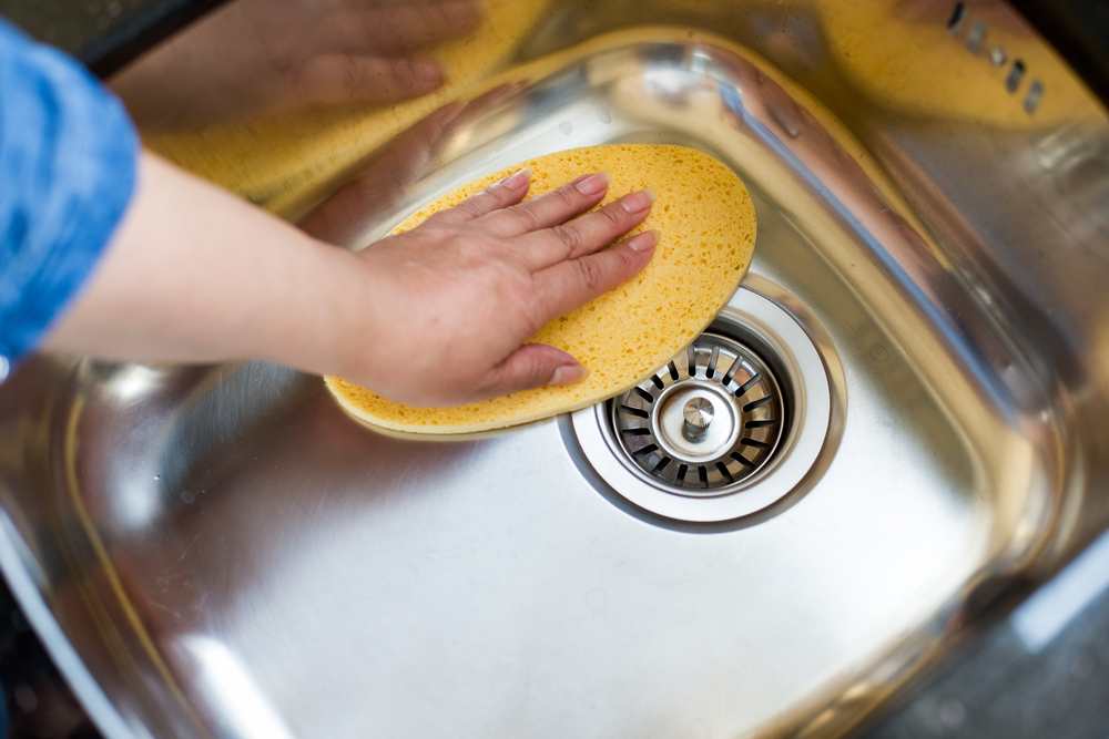 sponge buffing stainless sink