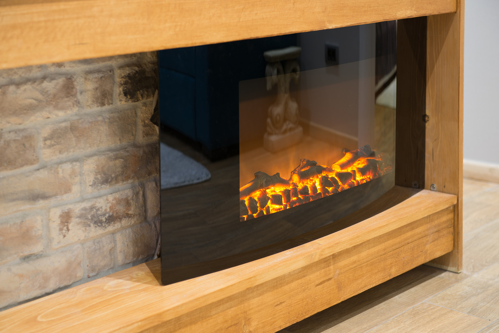 An electric fireplace in a room