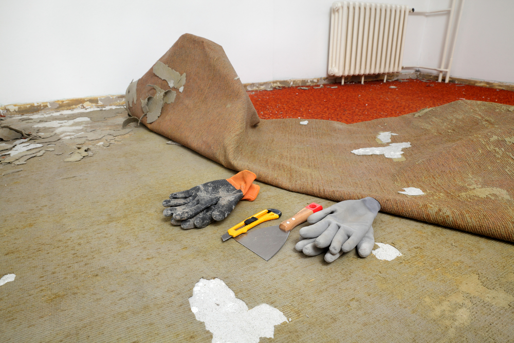 Gloves and tools on floor