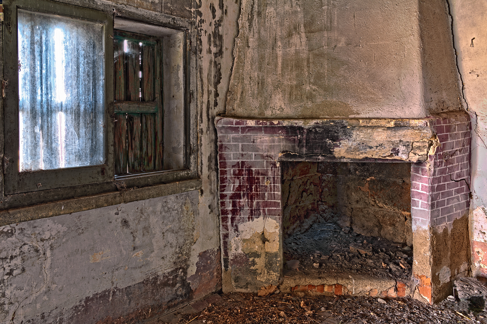 Old, damaged fireplace