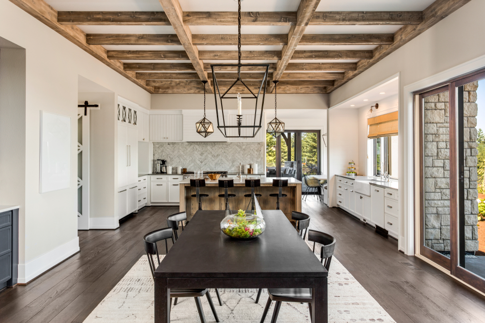 beam ceiling in a dining room