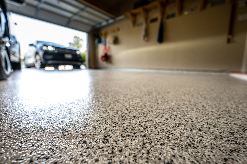 close up of an epoxy garage floor.