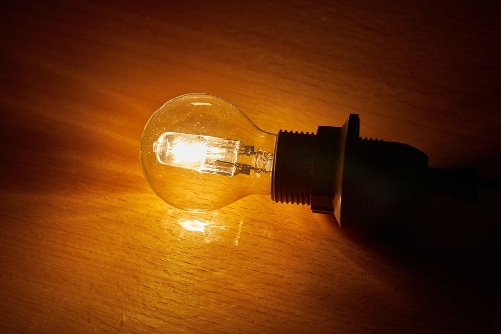 halogen light bulb turned on