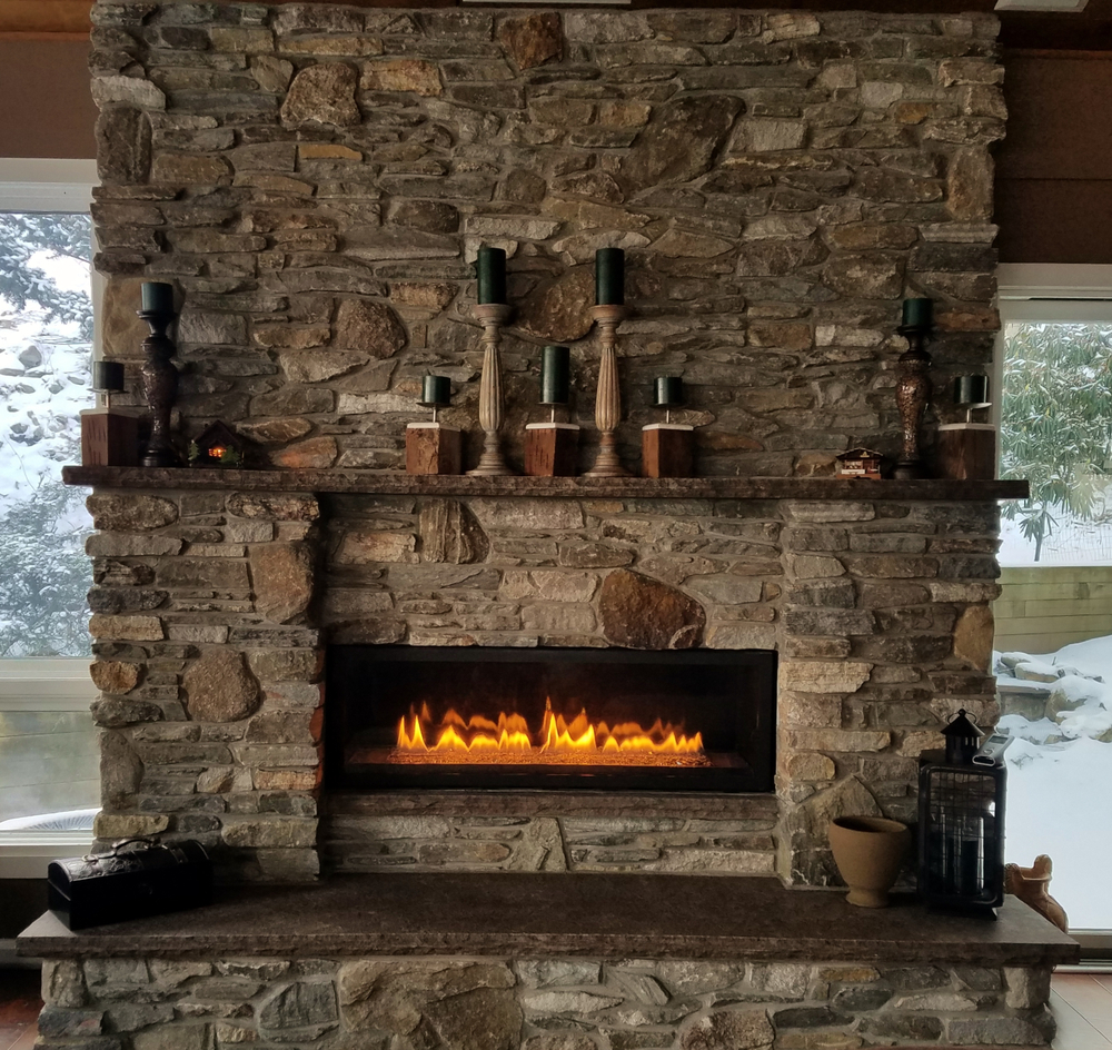 rustic stone fireplace