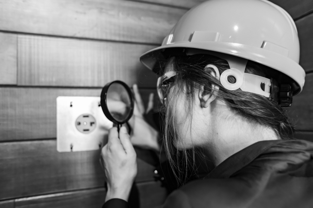 woman inspecting 4-prong dryer outlet