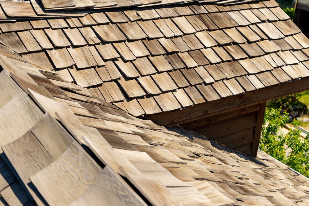 wood shake roof in the sun