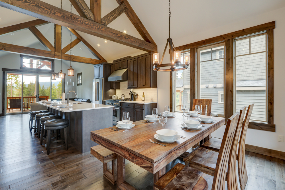 wooden vaulted ceiling in a dining room