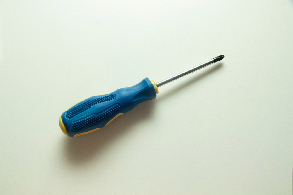 Phillips screwdriver with blue and yellow handle