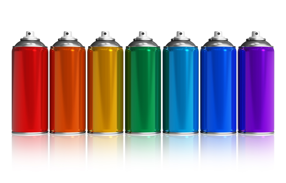 colorful rainbow spray paint cans